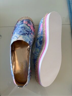Lilly Pulitzer Blue and Pink Floral Canvas Espadrilles